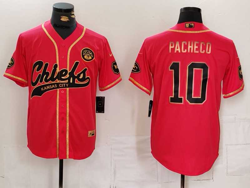 Mens Kansas City Chiefs #10 Isiah Pacheco Red Gold Cool Base Stitched Baseball Jersey->kansas city chiefs->NFL Jersey